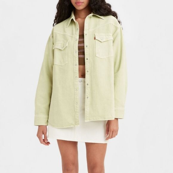 Levi's Dorsey XL  Denim Jean Shirt Western Relaxed Fit Small Meadow Mist Green - Picture 5 of 9